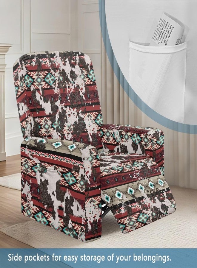 Wanyint Aztec Cow Print Red Cover for Recliner with Foot Rest Washable Couch Cover Reclining 4 Pieces Anti-Slip Lazy Boy Recliner Chair Protector for Pets, Cats, Kids - Image 5